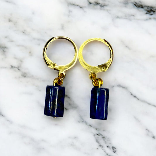 Golden lapis hoops