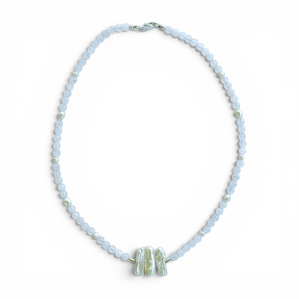 Nerida white chalcedony and baroque freshwater pearl sterling silver necklace by Otto & Nova