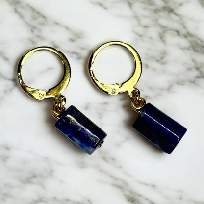 Golden lapis hoops